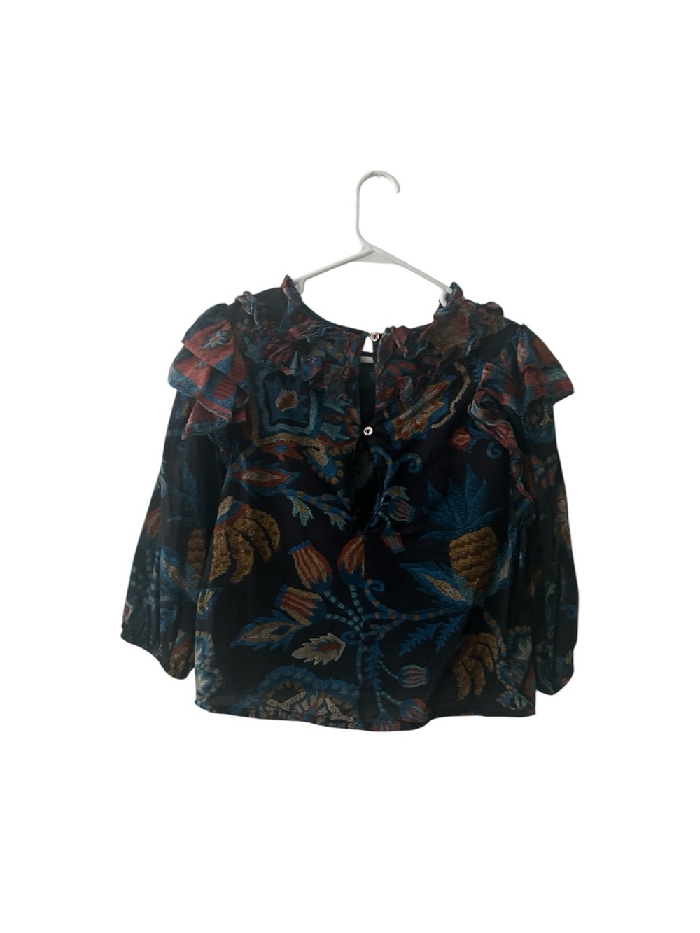 Farm Rio Women’s Ruffle Neck Puff-Sleeve Blouse Size Medium - Picture 3 of 5